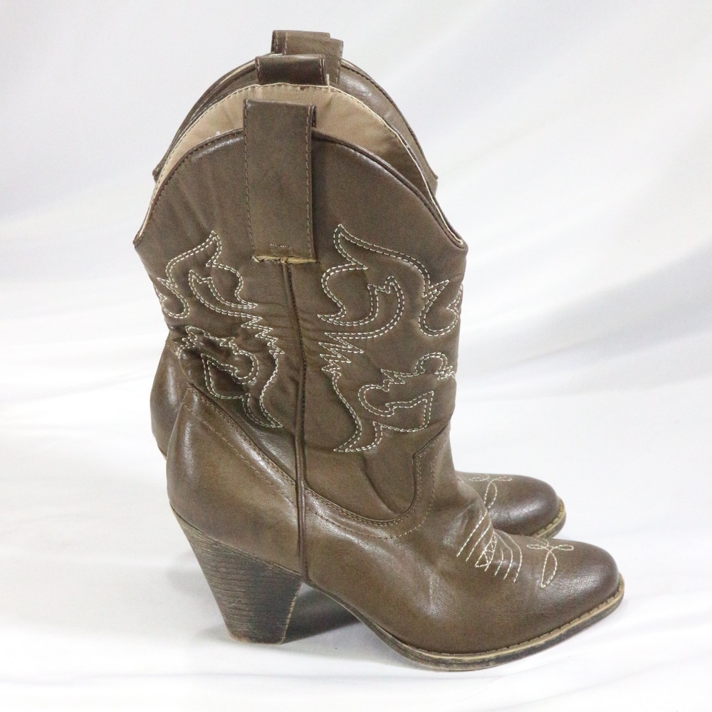 MAURICES Macy Brown Vegan Mid Calf Western Boots - Picture 4 of 8